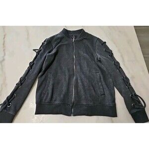 IJoah Lace Up Sleeve Black Full Zip, Size S